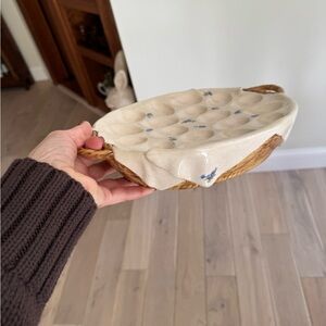 Ceramic Egg Holder Tray with Rope-Style Handles - Cream